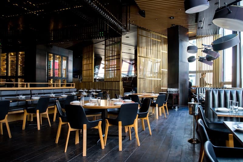 Evening dining scene in a stylish restaurant with warm lighting